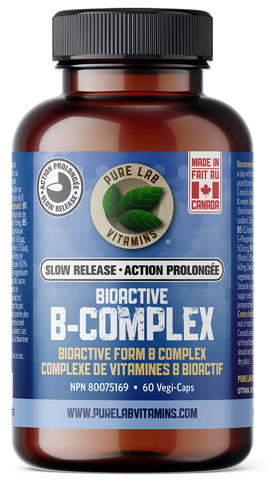 Brown supplement bottle labeled 'Bioactive B-Complex' on a white background