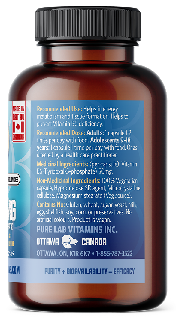 Brown supplement bottle with blue label on a white background