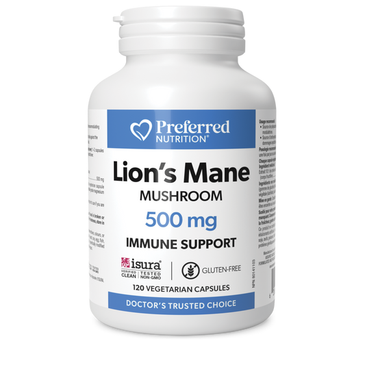 PREFERRED NUTRITION Lion's  Mane 500mg 120 Vegetarian Capsules