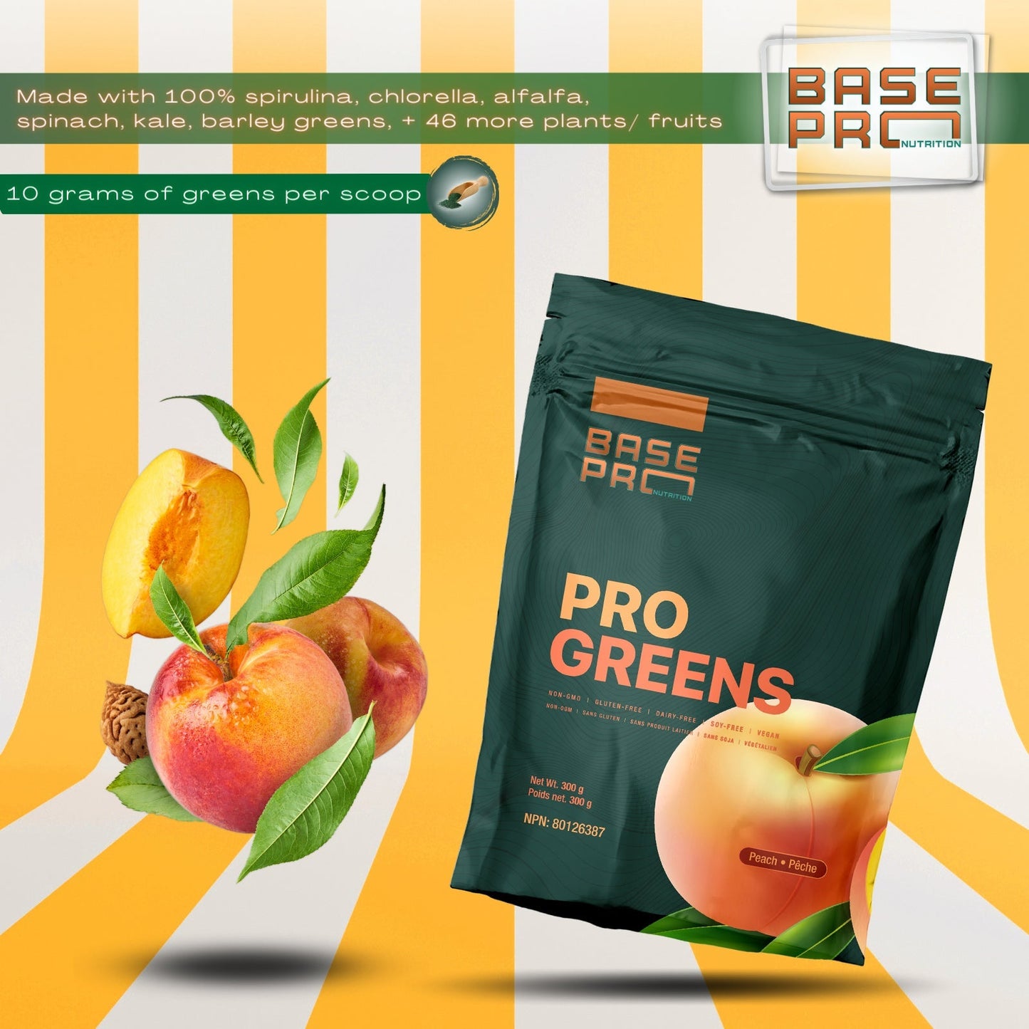 BASE PRO NUTRITION Pro Greens (Peach - 300 grams)