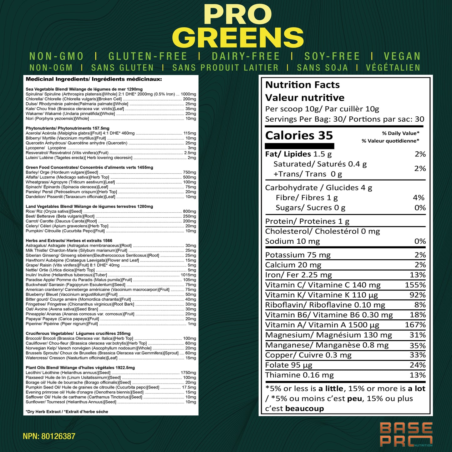 BASE PRO NUTRITION Pro Greens (Pineapple - 300 gr)
